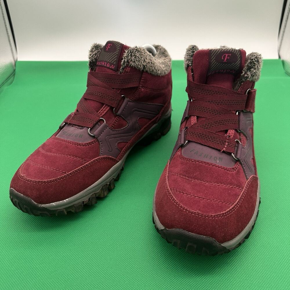 Womens Snow Boots Size 9 Waterproof Orthopedic Winter Shoes Fur Lined Red 40